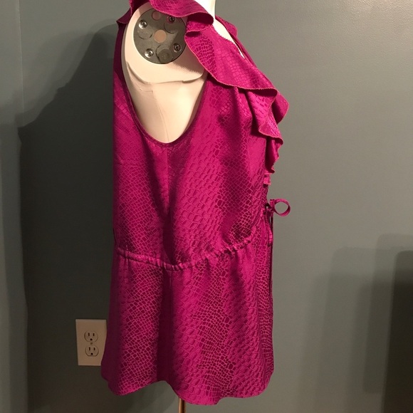 Rebecca Taylor Raspberry Silk Ruffle Front Top - Picture 3 of 7